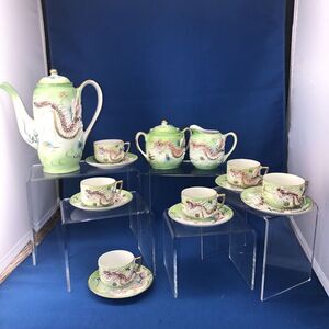 Vintage Fairyland China From Japan 3D Dragon Pastel Green Tea Set  15pc
